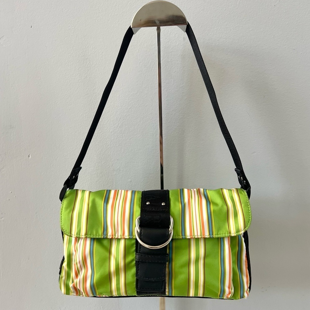 NWOT Lauren Ralph Lauren Y2K Striped Nylon Shoulder Bag Green Blue Orange